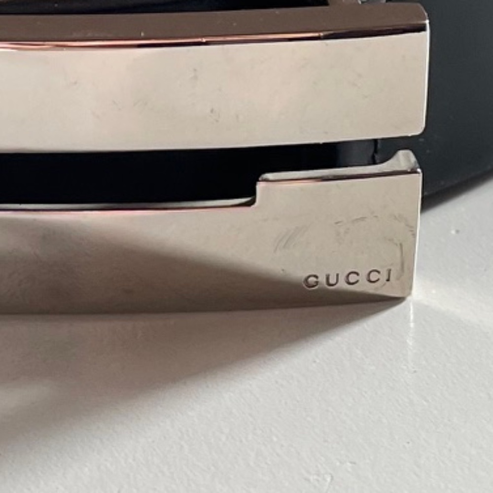 GUCCI Vintage Black Leather Silver-Tone Block G Logo Belt - Picture 2 of 11